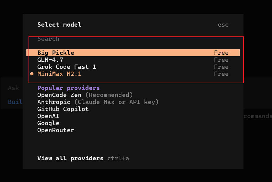 opencode 免费模型